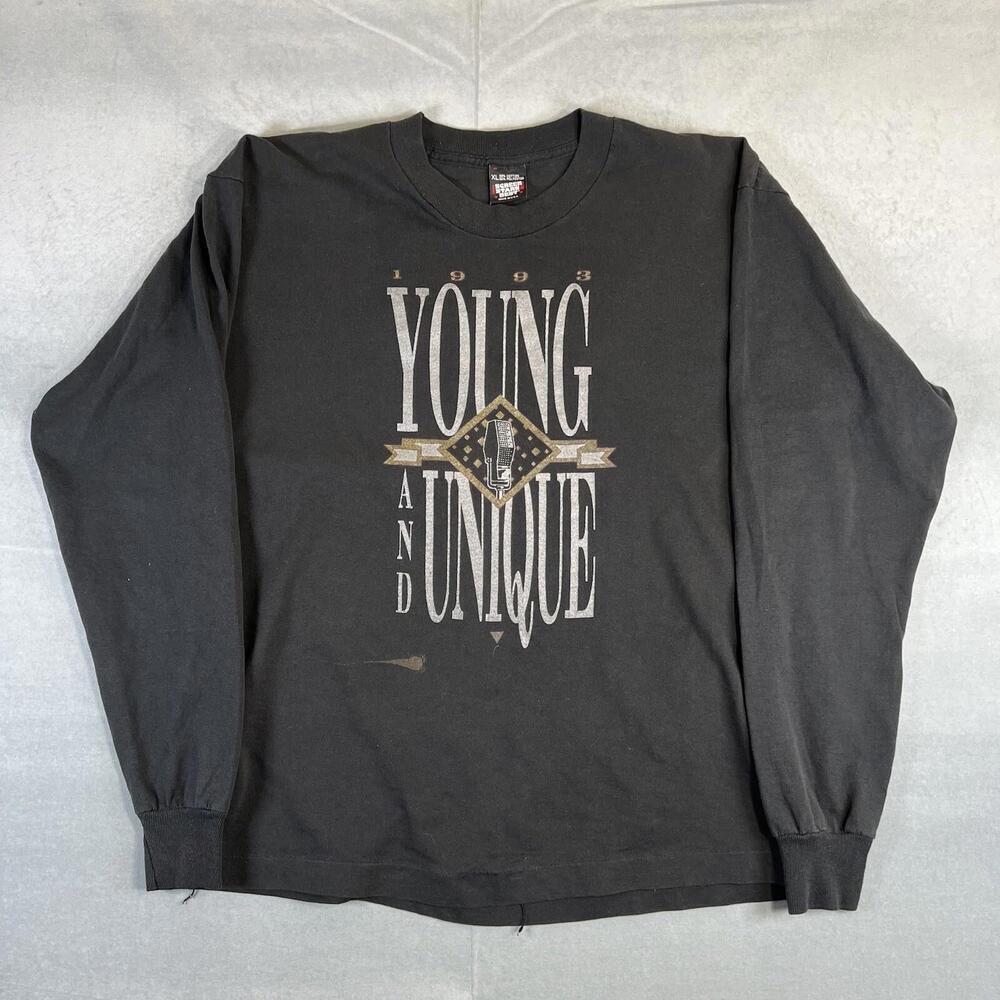 VTG 90s Young And Unique Long Sleeve Shirt Mens XL Black Screen Stars Best USA